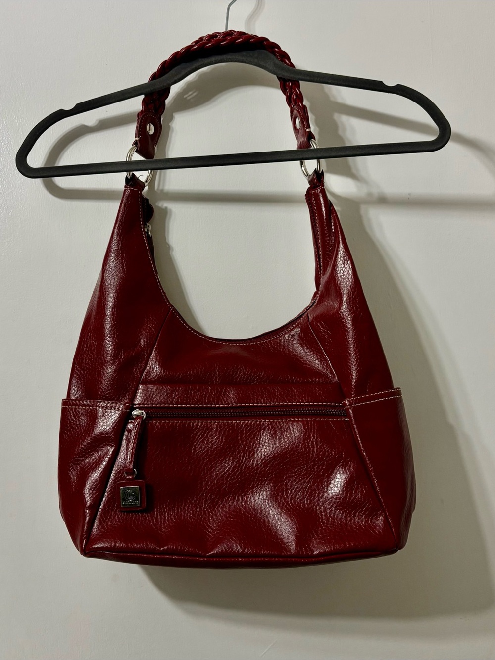 Classic Red Faux Leather Shoulder Bag -